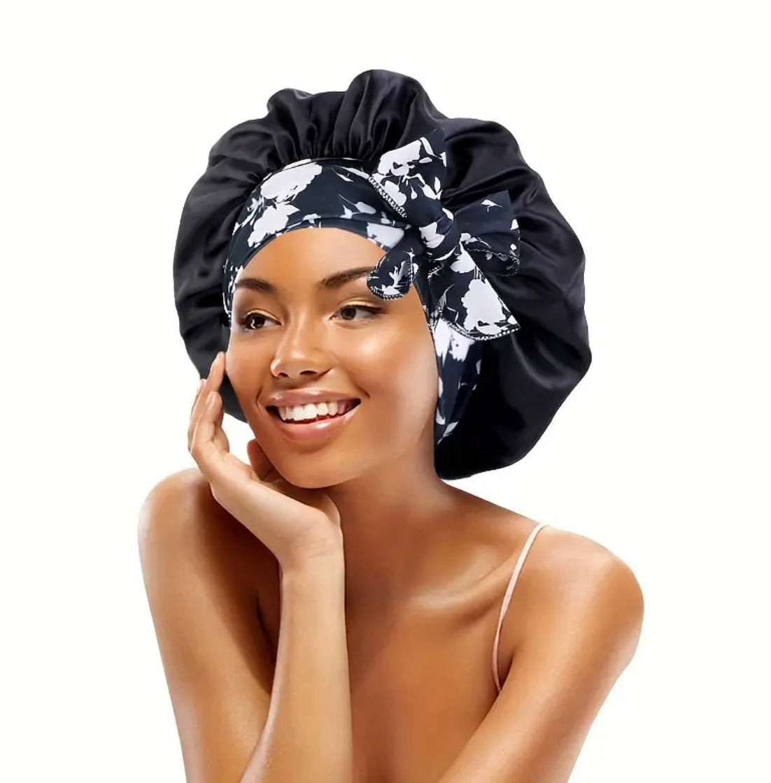 Satin Sleep Bonnet (standard size)- BLACK