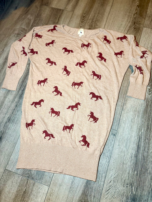 Luxury Knitwear Long Sweater - Unicorn Print (UK 8)