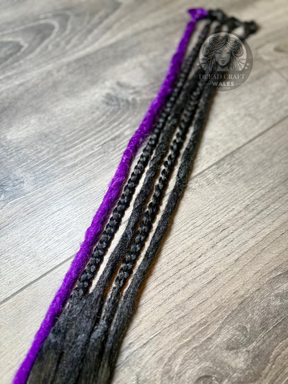 Black & Purple Braid + Dreadlock Extensions - 5 Pack
