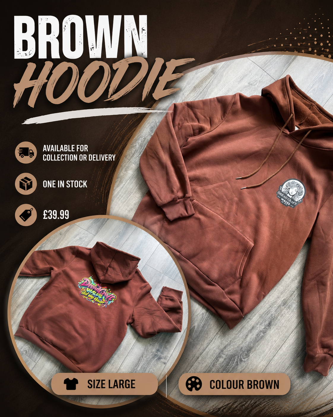 IN STOCK - Brown - Size L - Graffiti Hoody